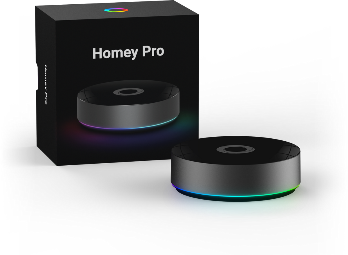 Homey Pro مع علبة المنتج — صورة الشركة