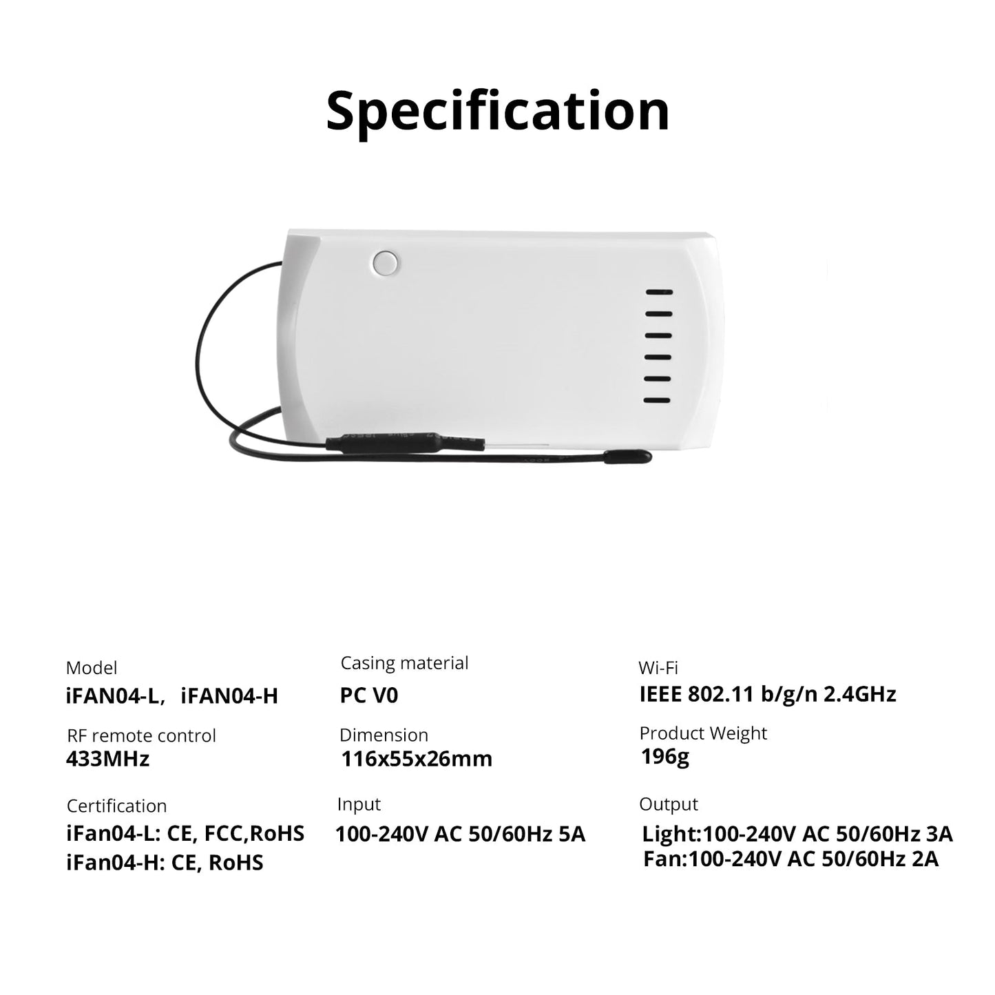 وحدة تحكم سونوف iFan04 الذكية بمروحة السقف والإضاءة بتقنية (Wi-Fi) مع ريموت تحكم