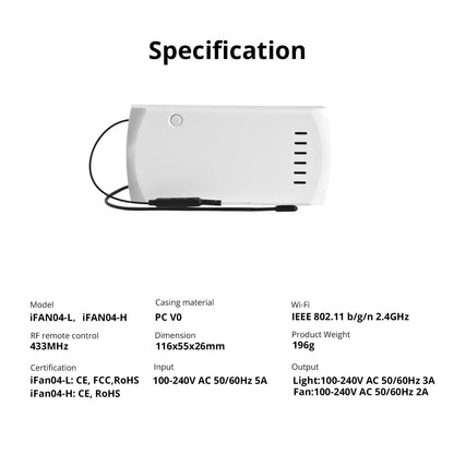 وحدة تحكم سونوف iFan04 الذكية بمروحة السقف والإضاءة بتقنية (Wi-Fi) مع ريموت تحكم