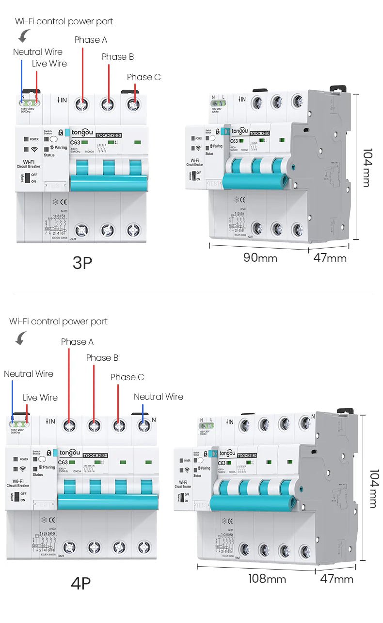 قاطع دورة ثلاثي الفيز ذكي بالواي فاي - تحكم عن بُعد عبر تويا - SMARTIFY