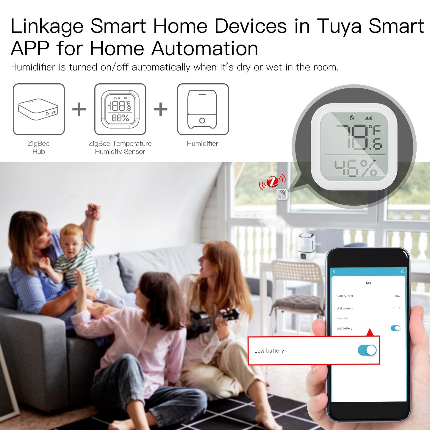 حساس الحرارة والرطوبة الذكي نظام zigbee- tuya