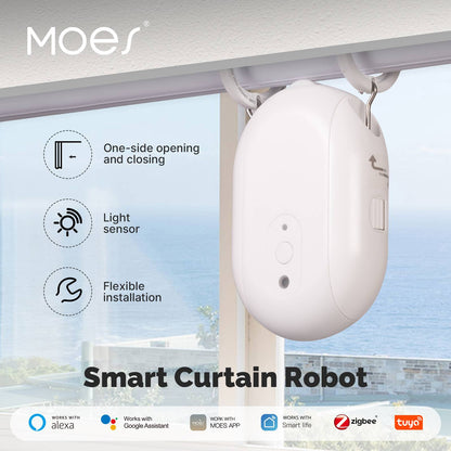 روبوت الستائر MOES ZC-RB01-A-MS Zigbee يعمل بثلاث بطاريات AA