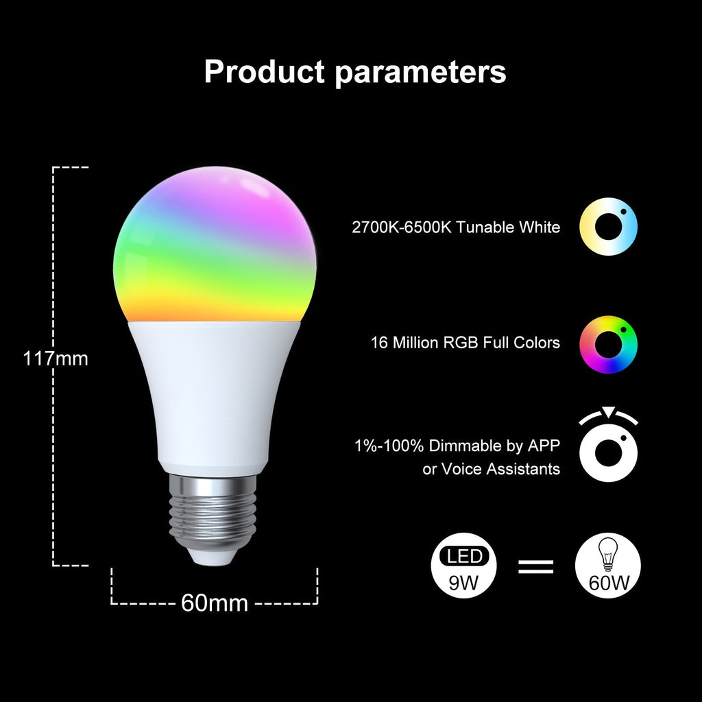 Zigbee E27 9W Smart Bulb (RGB+CCT) — Full control of color and brightness 