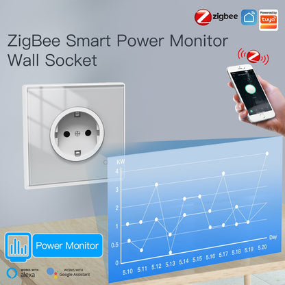 مقبس ذكي 16A مراقبة طاقة نظام ZIGBEE- تصميم اوربي متوافق مع Tuya و Smart Life