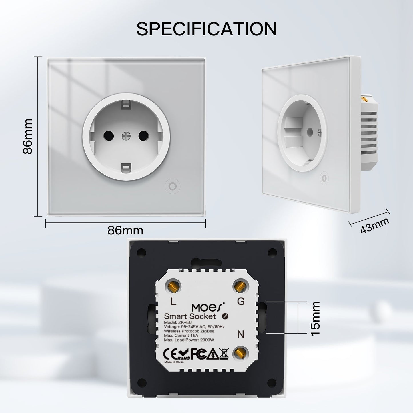 مقبس ذكي 16A مراقبة طاقة نظام ZIGBEE- تصميم اوربي متوافق مع Tuya و Smart Life