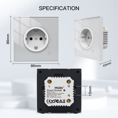 مقبس ذكي 16A مراقبة طاقة نظام ZIGBEE- تصميم اوربي متوافق مع Tuya و Smart Life