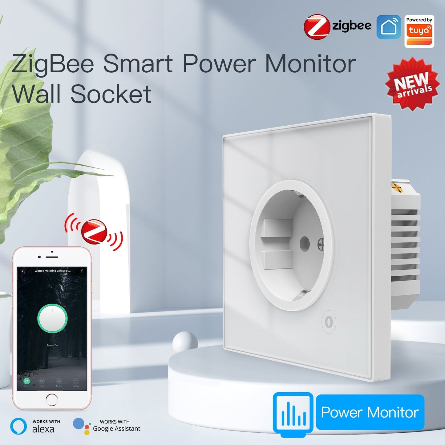 مقبس ذكي 16A مراقبة طاقة نظام ZIGBEE- تصميم اوربي متوافق مع Tuya و Smart Life