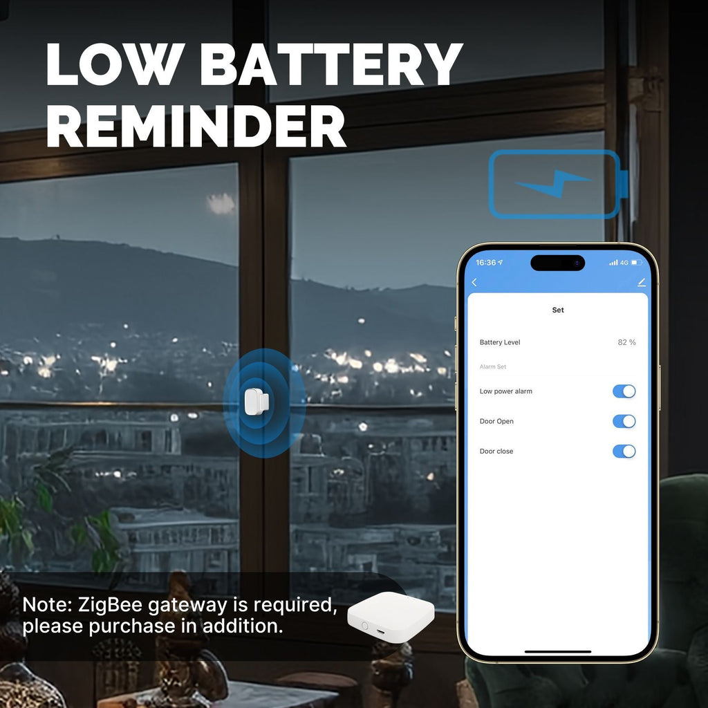 إعداد تنبيه انخفاض بطارية MOES ZSS-S01-GWM-C عبر بوابة Zigbee متوافقة؛ النسبة المعروضة مثال.