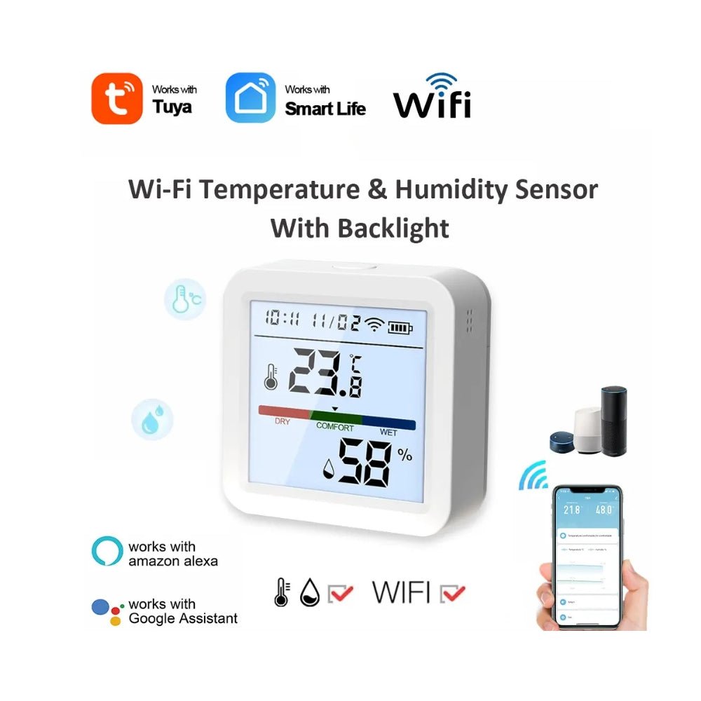 مستشعر درجة الحرارة والرطوبة الذكي WiFi من Tuya - يدعم Alexa وGoogle Home - SMARTIFY