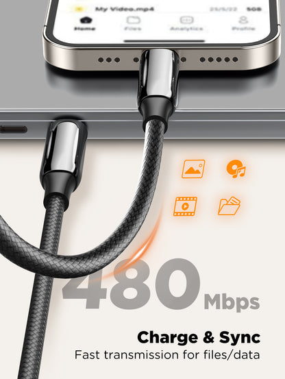 كابل شحن بيانات USB-C إلى USB-C — قدرة 240 واط PD3.1، سرعة نقل حتى 480Mbps، بطولين 1م و2م