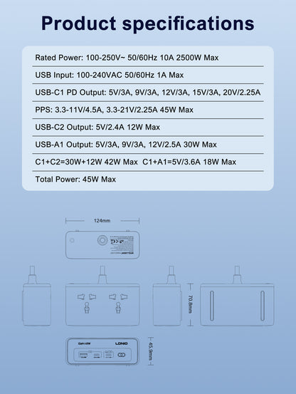 سيّار كهربائي مكتبي بمقبس عالمي بقدرة 45 واط للشحن السريع