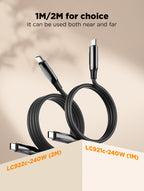 کەیبڵی شەحنی داتای USB-C بۆ USB-C — توانای 240 وات PD3.1، خێرایی گواستنەوە تا 480Mbps، بە دوو درێژیی 1م و 2م