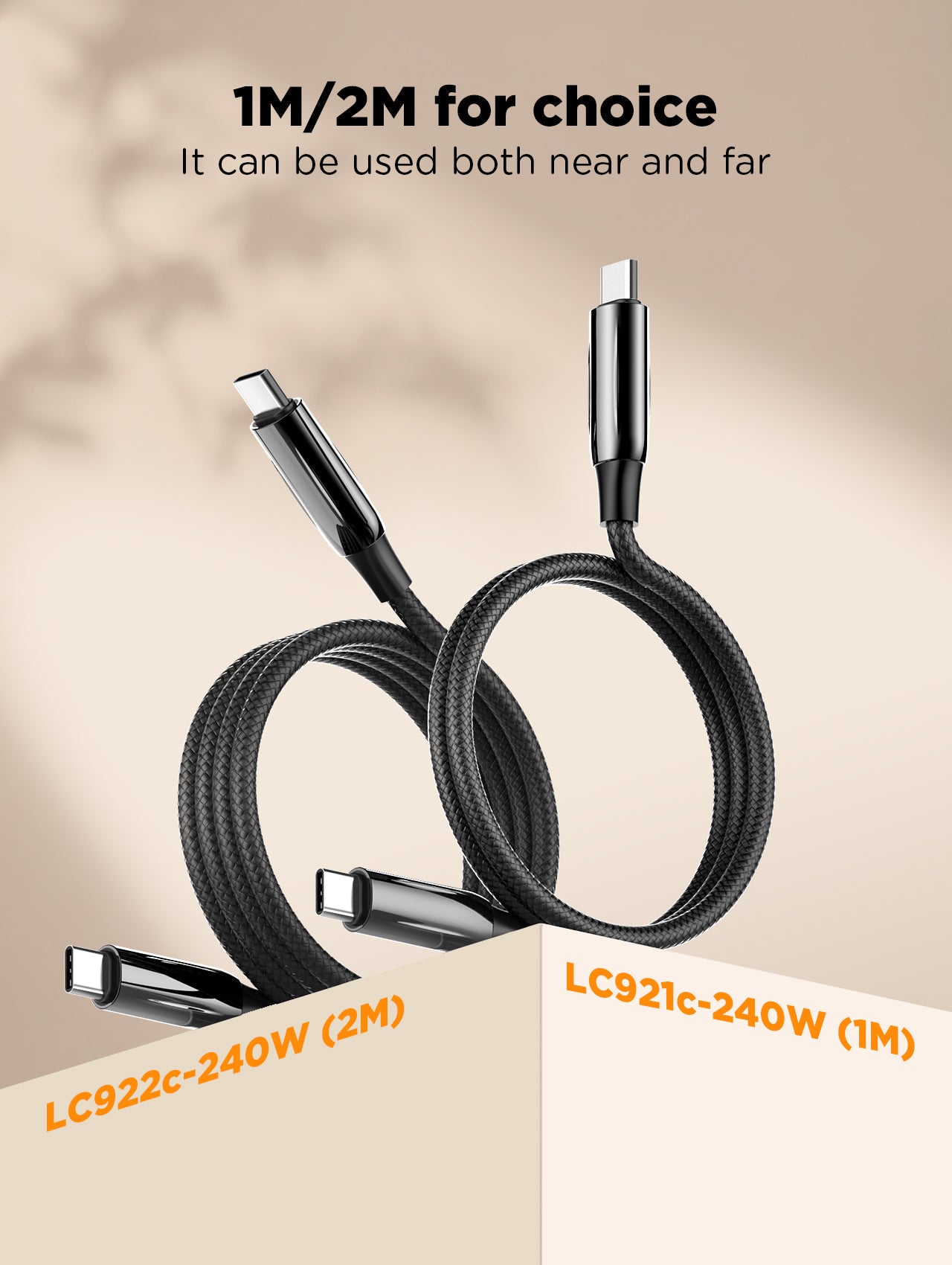 كابل شحن بيانات USB-C إلى USB-C — قدرة 240 واط PD3.1، سرعة نقل حتى 480Mbps، بطولين 1م و2م