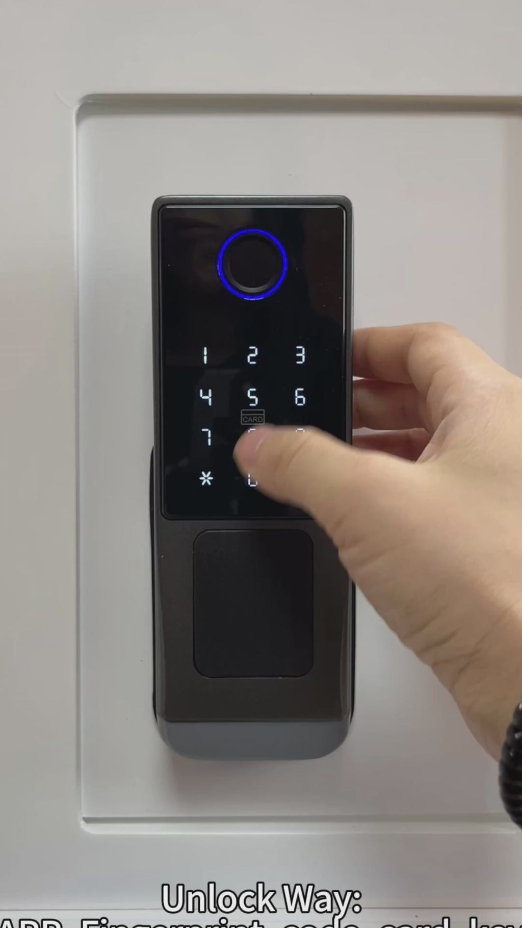 Smart exterior door lock with dual fingerprint entry (entry and exit), password and card, and Tuya Wi-Fi system. 