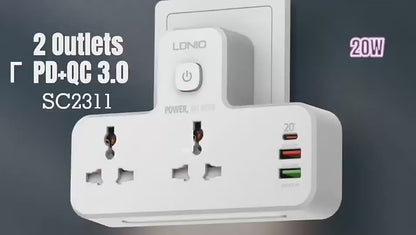 تقسيم كهربائي بمنفذين كهرباء و3 منافذ USB مع إضاءة لمس