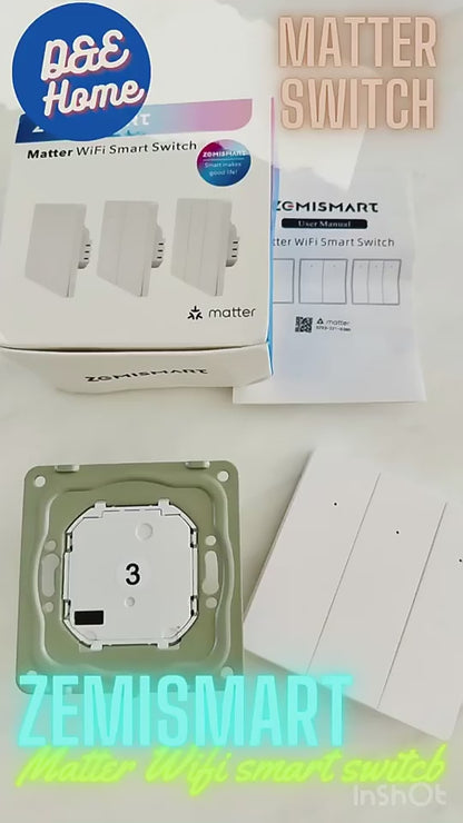 مفتاح جدار ذكي WiFi يعمل بتقنية Matter من Zemismart – مواصفات أوروبيه، 1/2/3 أزرار، مع زر ضغط وتحكم عبر التطبيقات
