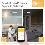 Smart human presence and motion detection ceiling sensor with mmWave radar and PIR technology, Zigbee compatible.