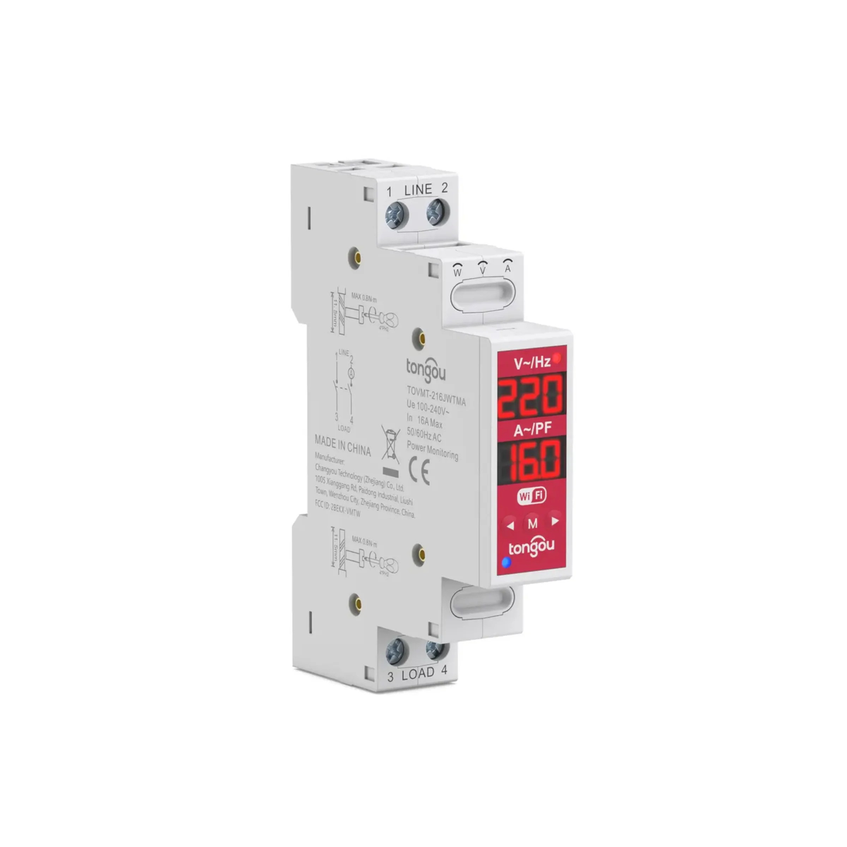 مفتاح/ريليه ذكي ثنائي القطب 2P Wi-Fi (Tuya/Smart Life) – 16A – 100~240V – دعم L-N و L-L (TOVMT)