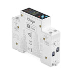 Angled view of the TO-Q-SYS-JZT Zigbee meter, with its printed model label and DIN mounting body.