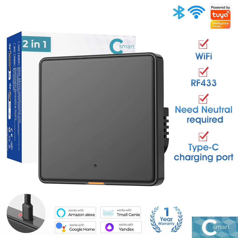 سوج احادي ذكي واي فاي يدعم التحكم الصوتي والتطبيق مع منفذ Type - C - SMARTIFY