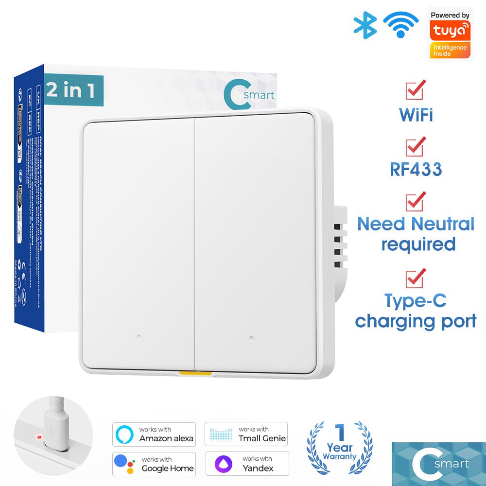 سوج ثنائي ذكي واي فاي يدعم التحكم الصوتي والتطبيق مع منفذ Type - C - SMARTIFY