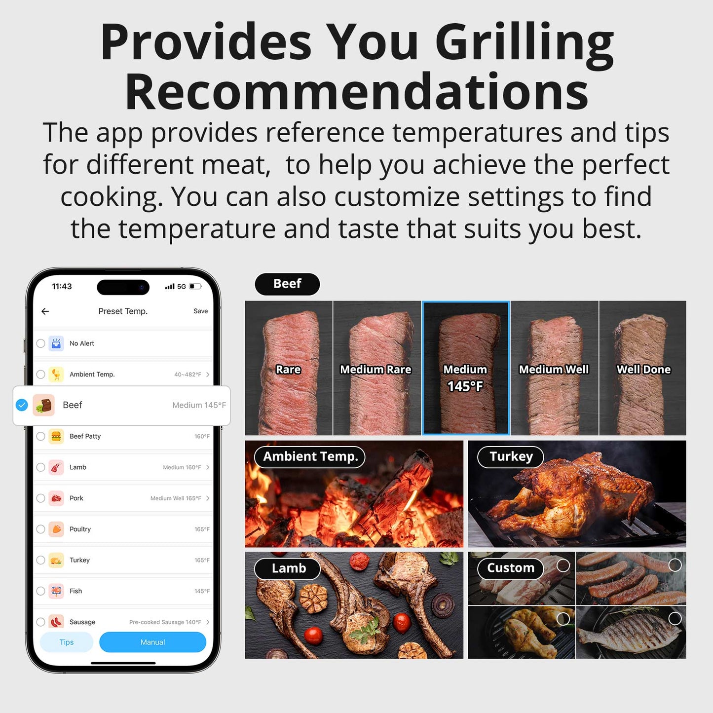مقياس سونوف الذكي لدرجة حرارة لحوم الشواء والطبخ (BBQ) مع ميزة المراقبة الدقيقة | BMT01