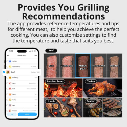 مقياس سونوف الذكي لدرجة حرارة لحوم الشواء والطبخ (BBQ) مع ميزة المراقبة الدقيقة | BMT01