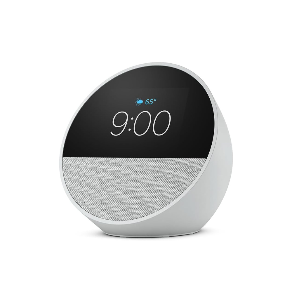 ئامێری Amazon Echo Spot 2024 - کاتژمێری هۆشمەندی ئەلێکسای زیرەک بە شاشەیەکی پێشکەوتوو و دەنگێکی ڕوون.
