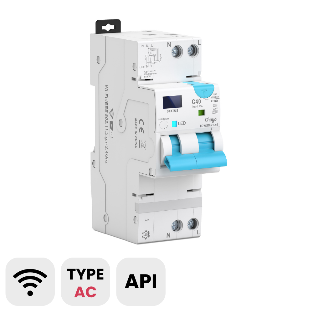 TOSMR1 40A Type AC Wi-Fi smart RCBO — official manufacturer product image