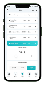 TOSMR1 Type AC app protection-settings screen — manufacturer illustration with example values
