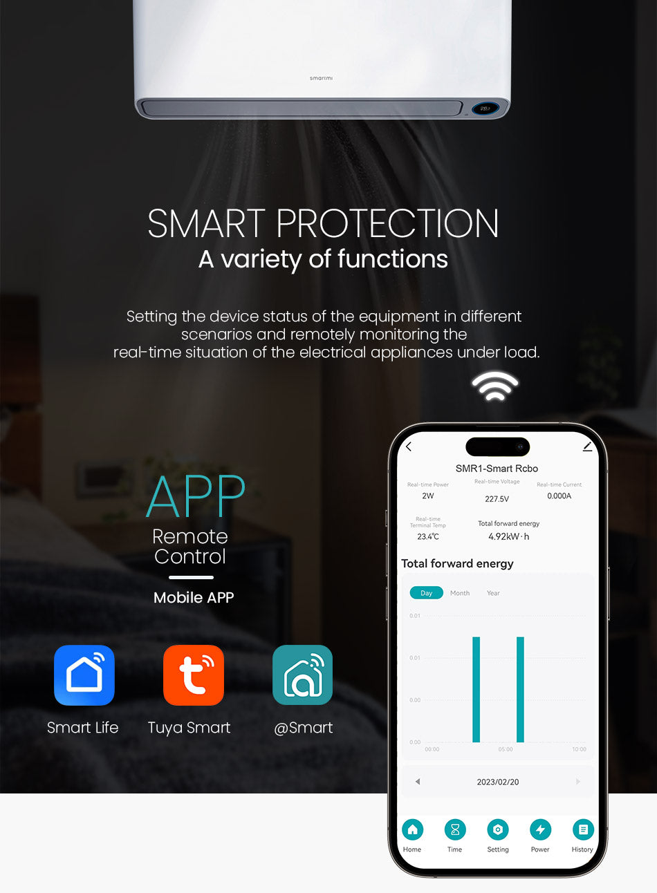 TOSMR1 remote control and app monitoring — manufacturer illustration