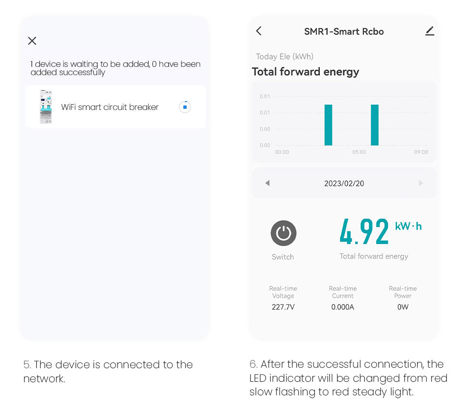 TOSMR1 app connection and status screen — manufacturer guide