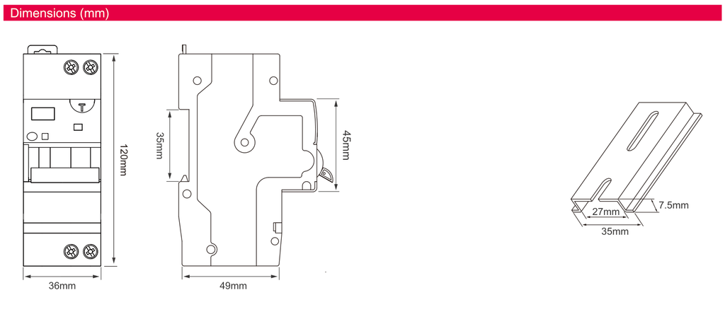 TOSMR1 manufacturer dimension drawing and 35 mm DIN mounting