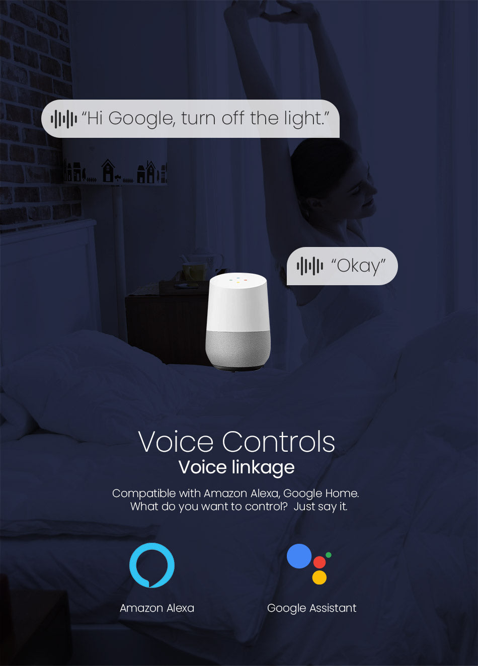 TOSMR1 voice control via Tuya with Amazon Alexa and Google Assistant — manufacturer illustration