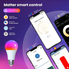 Tuya Matter Smart LED Bulb (WiFi) with E27 Base - Dimmable Color RGB Lighting (2700K-6500K)