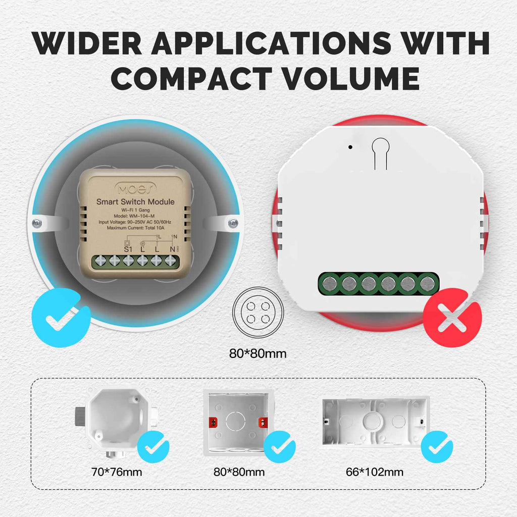 Moes Wi-Fi Smart Switch - Compatible with Tuya and Smart Life, available in 1, 2, 3, or 4-gang versions