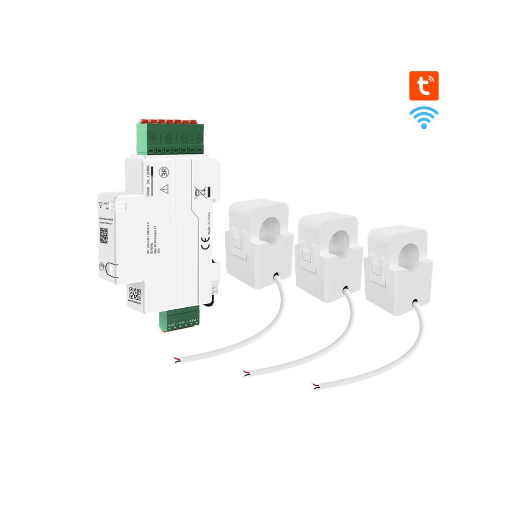Zemismart WiFi 3-Phase Smart Energy Meter – Up to 120A – With 3 Clamps – Tuya Compatible – Measurement, Monitoring, Alarm Alerts – Supports 110V to 240V.