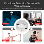 Smart human presence and motion detection ceiling sensor with mmWave radar and PIR technology, Zigbee compatible.